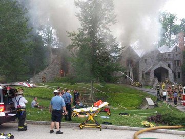 Crews respond to a fire that broke out at Radnor Township mansion on Wednesday, July 9, 2014. (Photo from Twitter user @RADNORTOWNSHIP)